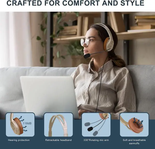 Alt view image 4 of 5 - USB Headset with Mic for Microsoft Teams, Zoom, Skype, Webex  Noise Cancelling PC Headphones with Mute & Volume Control, Lightweight Laptop Headset for Remote Work/Online Class