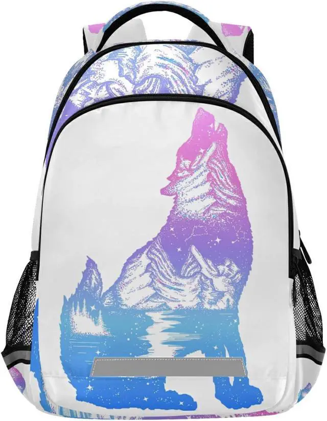 Main image of ALAZA Galaxy Wolf Double Exposure Tattoo Art Backpacks Travel Laptop Daypack School Book Bag for Men Women Teens Kids one-size