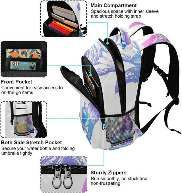 Alt view image 5 of 5 - ALAZA Galaxy Wolf Double Exposure Tattoo Art Backpacks Travel Laptop Daypack School Book Bag for Men Women Teens Kids one-size