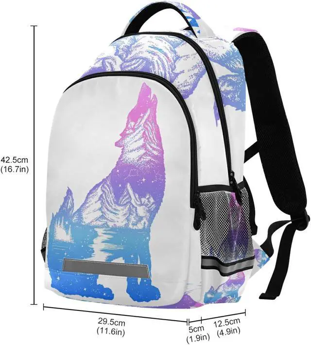 Alt view image 3 of 5 - ALAZA Galaxy Wolf Double Exposure Tattoo Art Backpacks Travel Laptop Daypack School Book Bag for Men Women Teens Kids one-size