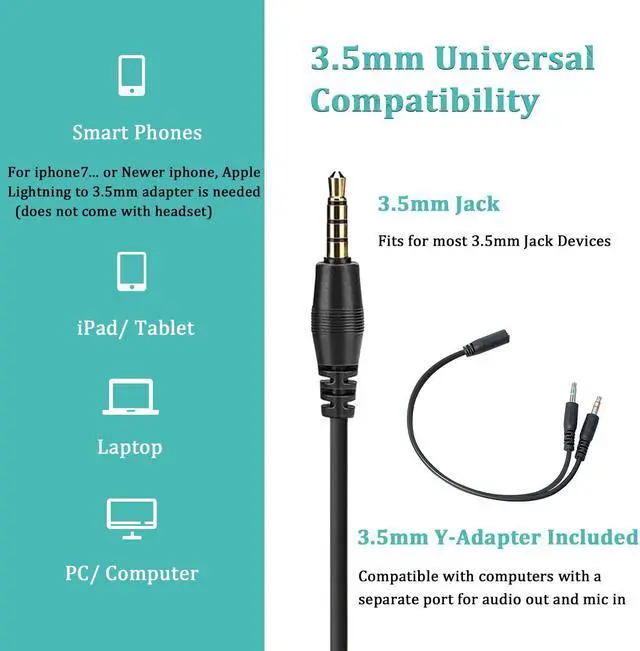 Alt view image 3 of 5 - Callez 3.5mm Headset with Microphone Noise Cancelling for Cell Phone PC Laptop, Stereo Computer Headphones for iPhone Samsung Mac Call Center Office Skype, in-line Control, Clear Chat