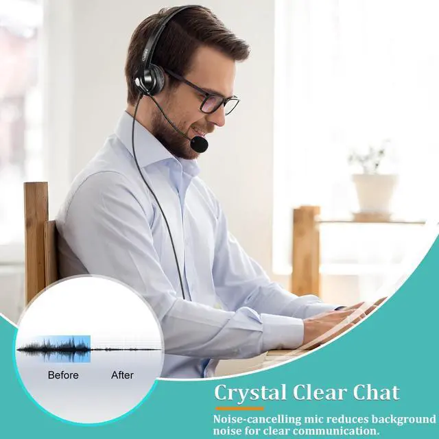 Alt view image 2 of 5 - Callez 3.5mm Headset with Microphone Noise Cancelling for Cell Phone PC Laptop, Stereo Computer Headphones for iPhone Samsung Mac Call Center Office Skype, in-line Control, Clear Chat