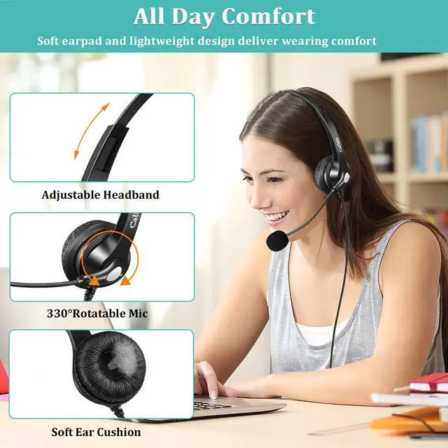 Alt view image 4 of 5 - Callez 3.5mm Headset with Microphone Noise Cancelling for Cell Phone PC Laptop, Stereo Computer Headphones for iPhone Samsung Mac Call Center Office Skype, in-line Control, Clear Chat