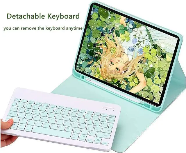 Alt view image 2 of 5 - QIYIBOCASE Keyboard Case with Mouse for iPad Mini 5/4, Candy Slim Detachable Wireless Magnetic Keyboard with Pencil Holder (Mint Green)