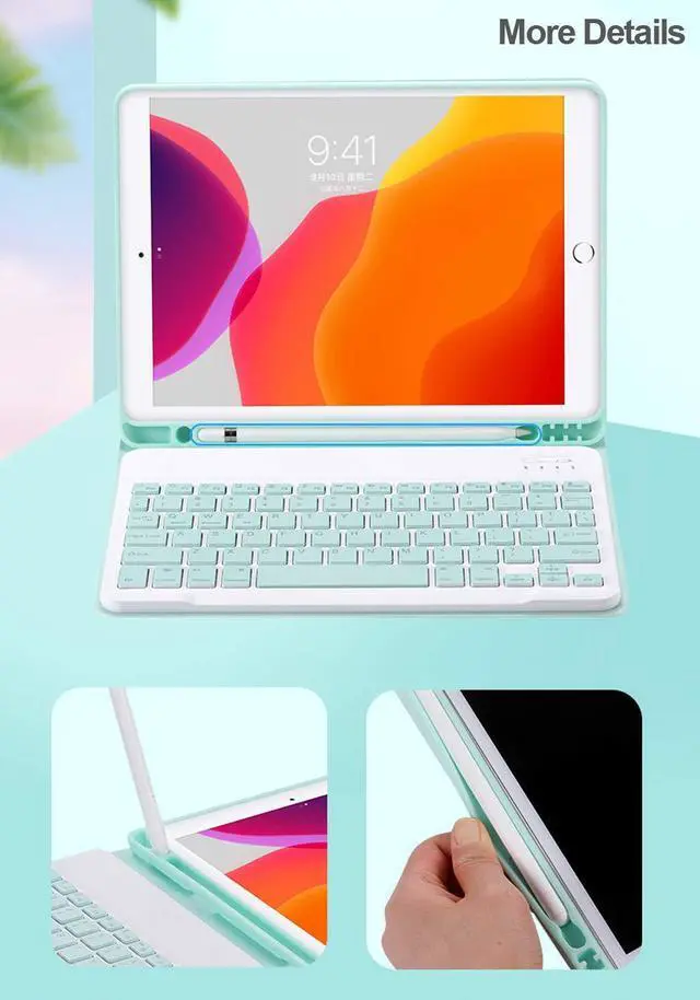 Alt view image 5 of 5 - QIYIBOCASE Keyboard Case with Mouse for iPad Mini 5/4, Candy Slim Detachable Wireless Magnetic Keyboard with Pencil Holder (Mint Green)