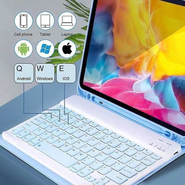 Alt view image 4 of 5 - QIYIBOCASE Keyboard Case with Mouse for iPad Mini 5/4, Candy Slim Detachable Wireless Magnetic Keyboard with Pencil Holder (Mint Green)