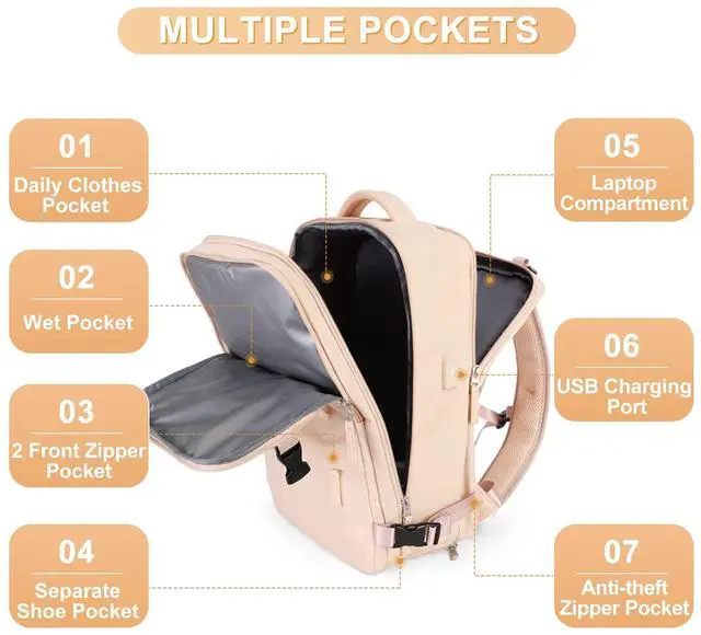 Alt view image 4 of 5 - coofay Carry On Backpack Flight Approved Personal Item Travel Backpack For Women Airline Approved Waterproof Sports Luggage Backpack Casual Daypack Small Hiking Backpack