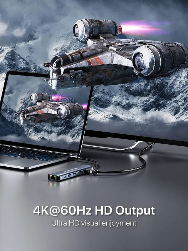 Alt view image 3 of 5 - USB C Hub Ethernet, DockteckExpand 7-in-1 Multiport Adapter Type C to 4K@60Hz HDMI, Gigabit Ethernet, 100W PD Charging, 2 USB 3.0, SD/TF Card Readers, for MacBook Pro/Air, iPad Pro/Air, XPS and More