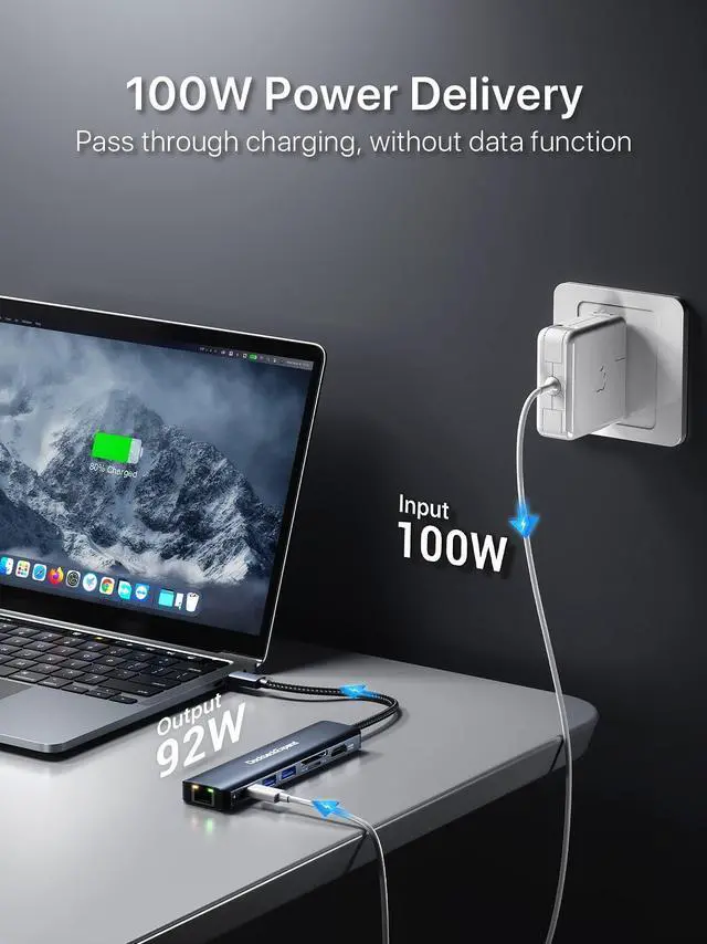 Alt view image 5 of 5 - USB C Hub Ethernet, DockteckExpand 7-in-1 Multiport Adapter Type C to 4K@60Hz HDMI, Gigabit Ethernet, 100W PD Charging, 2 USB 3.0, SD/TF Card Readers, for MacBook Pro/Air, iPad Pro/Air, XPS and More