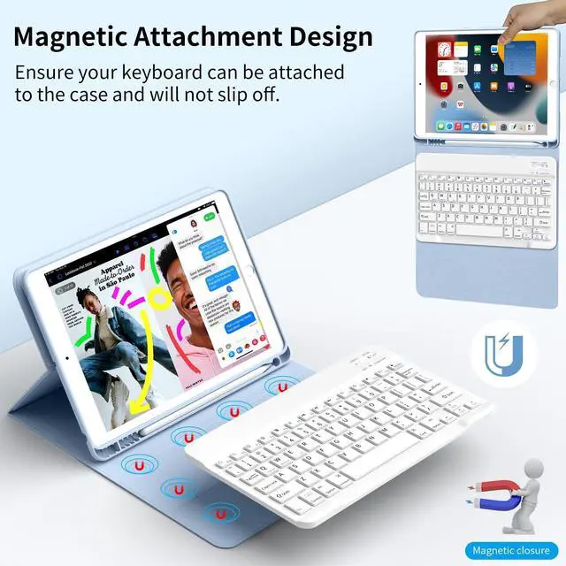Alt view image 4 of 5 - GKABXY Case with Keyboard for iPad 10.2 inch 2021/2020/2019, iPad 9th/8th/7th Generation Detachable Bluetooth Keyboard Cover with Pencil Holder, Multi-Angle Stand for Study/Office/Travel (Sky Blue)