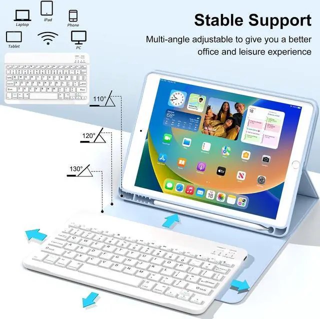 Alt view image 5 of 5 - GKABXY Case with Keyboard for iPad 10.2 inch 2021/2020/2019, iPad 9th/8th/7th Generation Detachable Bluetooth Keyboard Cover with Pencil Holder, Multi-Angle Stand for Study/Office/Travel (Sky Blue)