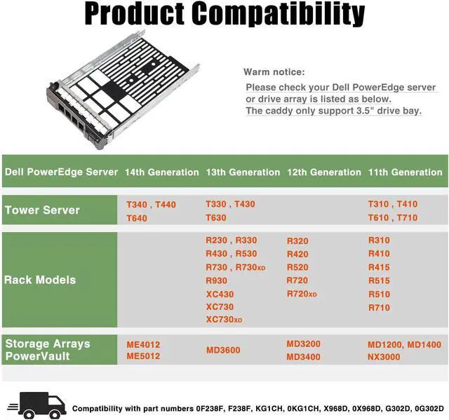 Alt view image 2 of 5 - Pack-4, Hard Drive Tray Caddy for Dell Poweredge Series 11/12/13 Generation Models 3.5" SAS/SATA R320 R430, R530, R730, T430, T630, R420, R520, R720, T420, T620, R410, R510, R710, T410, T610 T710