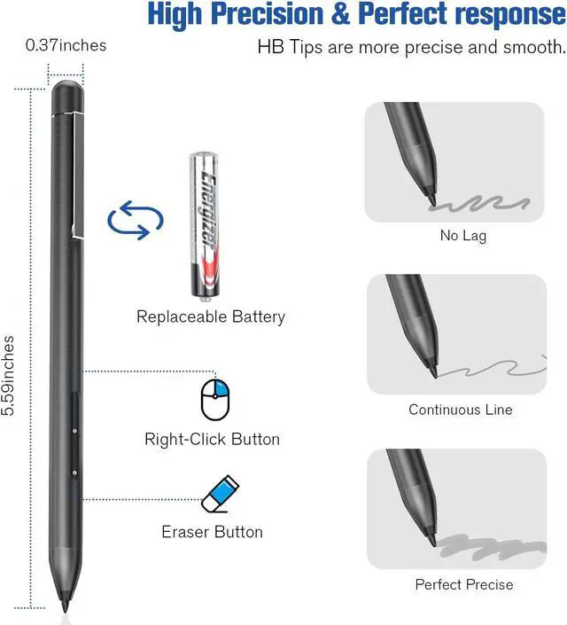 Alt view image 5 of 5 - Pen Stylus for Surface Pro 11/10/9/8/X/7+/7/6/5/4/3/Surface 3, Surface Go 4/3/2/1, Surface Laptop/Studio/Book 5/4/3/2/1 with Palm Rejection, 1024 Levels Pressure, 2500h Working Hours