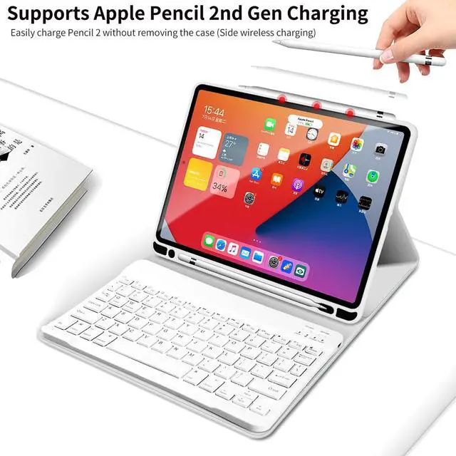 Alt view image 5 of 5 - kenke Keyboard Case for iPad Air 11 Inch (M3/M2) 2025/2024, iPad Air 5th/4th Generation 10.9 Inch 2022/2020, Stand Folio Slim Cover with Pencil Holder, Detachable Wireless Keyboard, Gray White