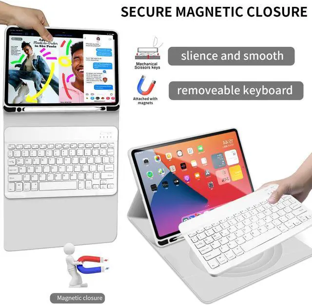 Alt view image 3 of 5 - kenke Keyboard Case for iPad Air 11 Inch (M3/M2) 2025/2024, iPad Air 5th/4th Generation 10.9 Inch 2022/2020, Stand Folio Slim Cover with Pencil Holder, Detachable Wireless Keyboard, Gray White