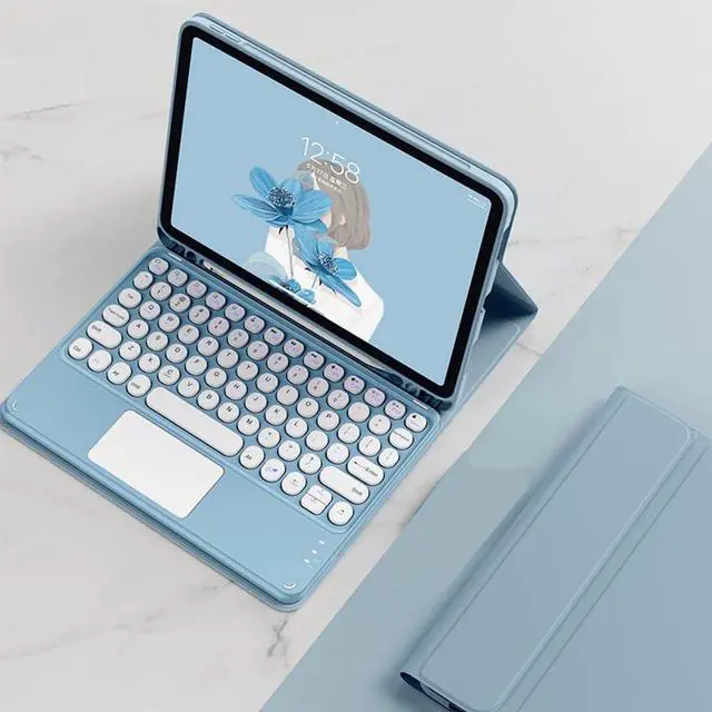 Alt view image 2 of 5 - SENLAN iPad Air2 Keyboard Case with Touchpad, Magnetic, Detachable Bluetooth, Slim Smart Case, Round Key for iPad 5th/6th Gen 9.7'' (Blue)