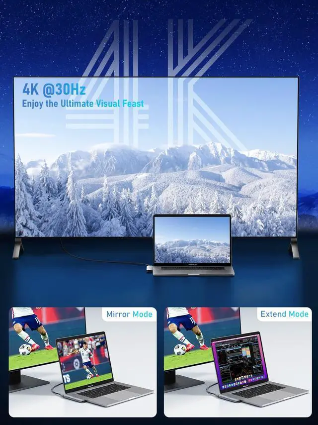 Alt view image 3 of 5 - Lemorele USB C Hub for MacBook Pro/Air M1 M2 2022 2021 2020 2019 2018 13" 15" 16", 7 in 2 Multiport Adapter Hub Mac Dongle w/4K HDMI, 3 USB 3.0, SD/TF 3.0, 100W PD 40Gbps Thunderbolt 3/4