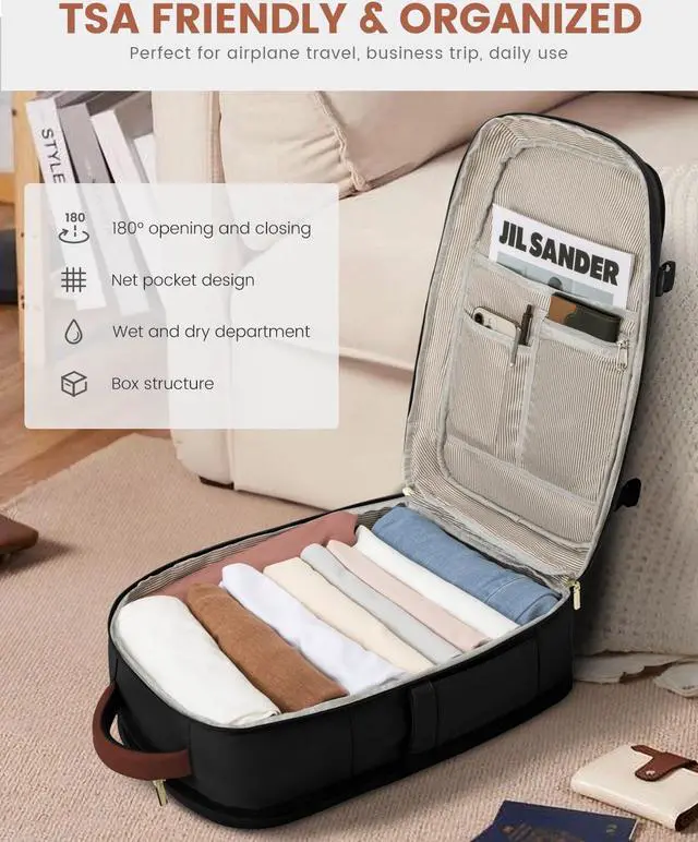 Alt view image 3 of 5 - LOVEVOOK Carry On Travel Backpack For Women Men Flight Approved, 40L Personal Item Backpack for Airplanes, Business Weekender Overnight Daypack Fits 17 Inch Laptop, With 2 Packing Cubes, Black-Brown