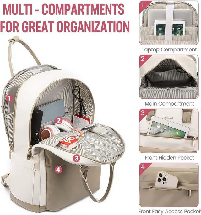 Alt view image 2 of 5 - LOVEVOOK Laptop Backpack for Women, 17.3 Inch Laptop Bag with USB Port Fashion Waterproof Backpacks Teacher Nurse Stylish Travel Bags Vintage Daypacks Bookbag for College School Work