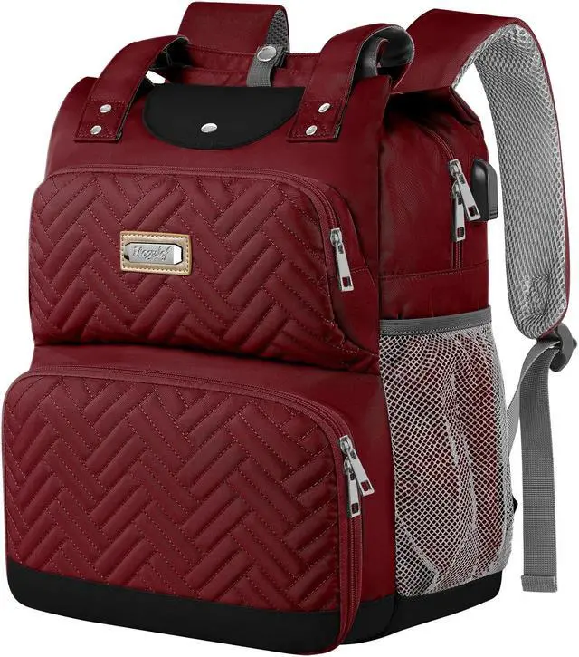 Main image of Mogplof Lunch Backpack for Women, Water-resistant Insulated Cooler Backpacks Lunch Box Laptop Backpack, College with USB Port RFID Pockets for Nurse Work Travel Fits 15.6 Inch Laptop, Red