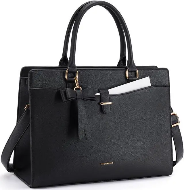 Main image of Missnine Laptop Bag for Women 15.6 inch PU Leather Tote Bag Professional Work Purse Elegant Briefcase Office Bag for Teacher