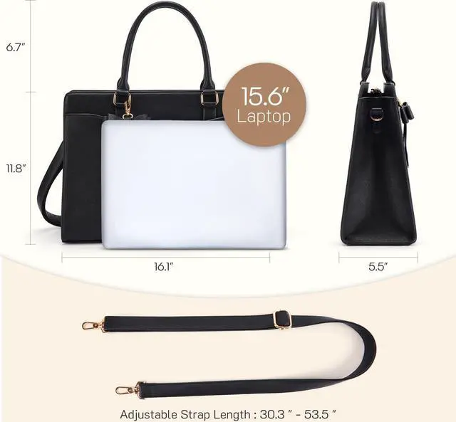 Alt view image 2 of 5 - Missnine Laptop Bag for Women 15.6 inch PU Leather Tote Bag Professional Work Purse Elegant Briefcase Office Bag for Teacher