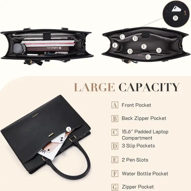 Alt view image 3 of 5 - Missnine Laptop Bag for Women 15.6 inch PU Leather Tote Bag Professional Work Purse Elegant Briefcase Office Bag for Teacher