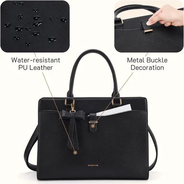 Alt view image 4 of 5 - Missnine Laptop Bag for Women 15.6 inch PU Leather Tote Bag Professional Work Purse Elegant Briefcase Office Bag for Teacher
