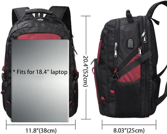 Alt view image 3 of 5 - NUBILY Laptop Backpack 18.4 Inch Waterproof Extra Large TSA Travel Backpack Anti Theft College Business Mens Backpacks with USB Charging Port 17.3 Gaming Computer Backpack for Women Men Red