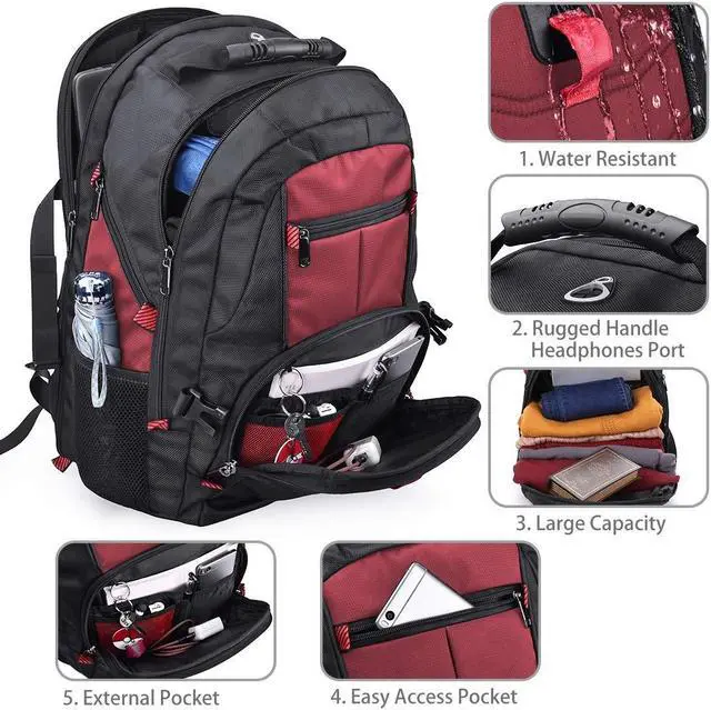 Alt view image 2 of 5 - NUBILY Laptop Backpack 18.4 Inch Waterproof Extra Large TSA Travel Backpack Anti Theft College Business Mens Backpacks with USB Charging Port 17.3 Gaming Computer Backpack for Women Men Red
