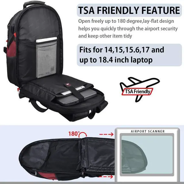 Alt view image 4 of 5 - NUBILY Laptop Backpack 18.4 Inch Waterproof Extra Large TSA Travel Backpack Anti Theft College Business Mens Backpacks with USB Charging Port 17.3 Gaming Computer Backpack for Women Men Red