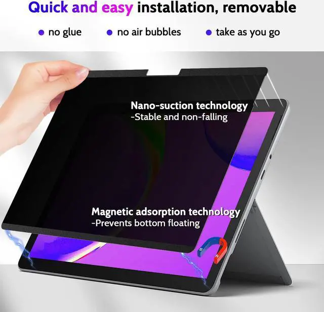 Alt view image 3 of 5 - Peslv Magnetic Privacy Screen for Surface Go 4/3/2/1 10.5 Inch, Removable Anti Blue Light Glare Filter, Black Security Private Apy Block Protector