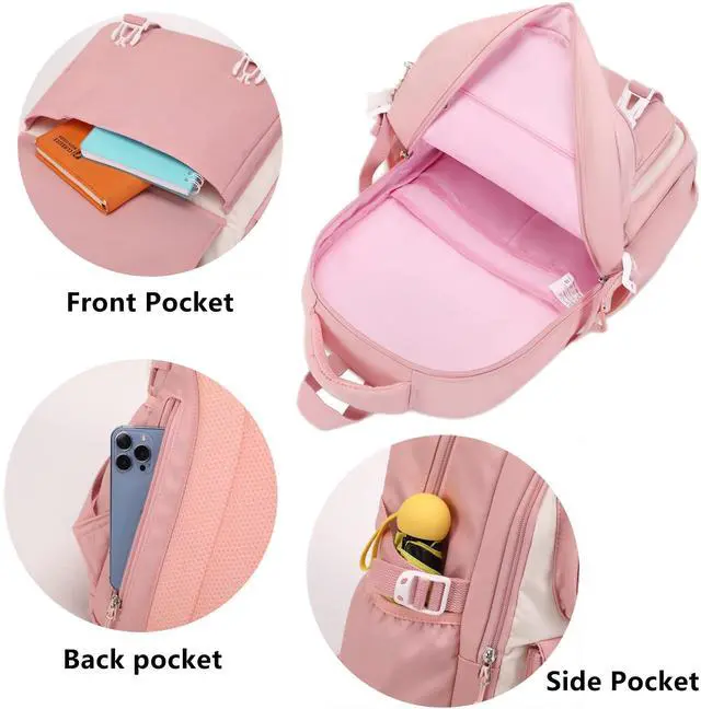 Alt view image 4 of 5 - QHRIDS Girls Backpack Aesthetic Laptop Backpacks Kawaii Large Bookbag Anime Casual Travel Daypack,Pink