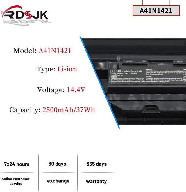 Alt view image 2 of 5 - A41N1421 Laptop Battery for ASUS P2420LJ P2520 P2501LA P2520SA P2520LA P2430UA P2530UA P2430UJ PU451LD PU551LD PU551L P552LA P2520L P2520LJ P2530U PU551LA ZX50JX4200 ZX50JX4720 ZX50J ZX50JX 14.4V 37Wh