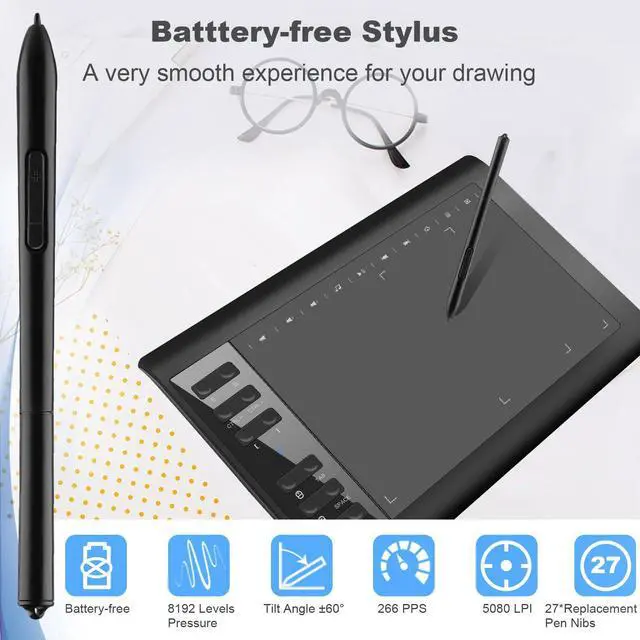 Alt view image 4 of 5 - Graphics Drawing Tablet,10x6 inch Digital Writing Tablet with 8192 Levels Stylus for PC/Mac/Android 5.0 and Above with OTG Function for Drawing and Online Teaching