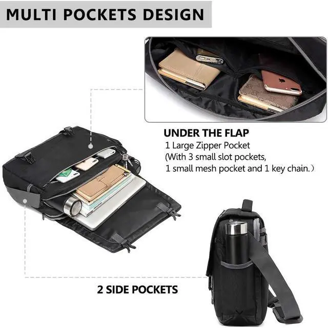 Alt view image 5 of 5 - Messenger Bag for Men, Lightweight Water Resistant 15.6 In Laptop Shoulder Bag Business Travelling Bags by Vonxury Black