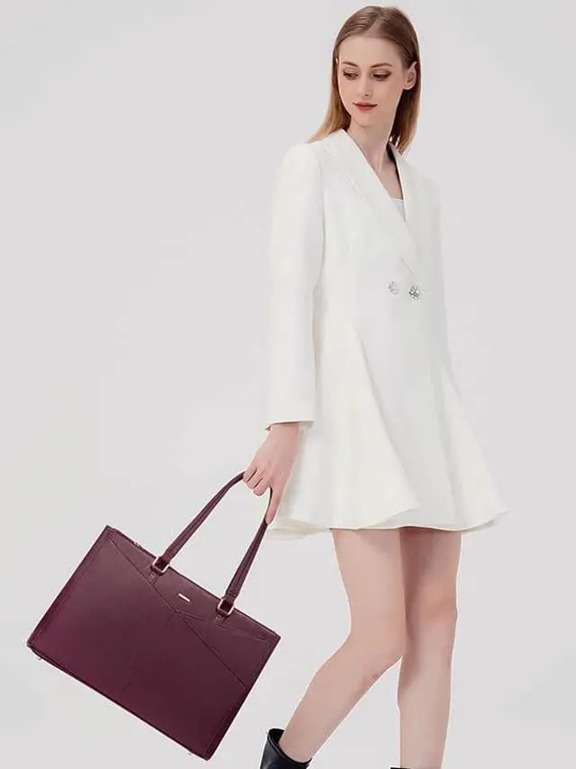 Alt view image 5 of 5 - LOVEVOOK Laptop Tote Bag for Women 15.6 Inch Waterproof Leather Computer Bags Women Business Office Work Bag Briefcase Purple