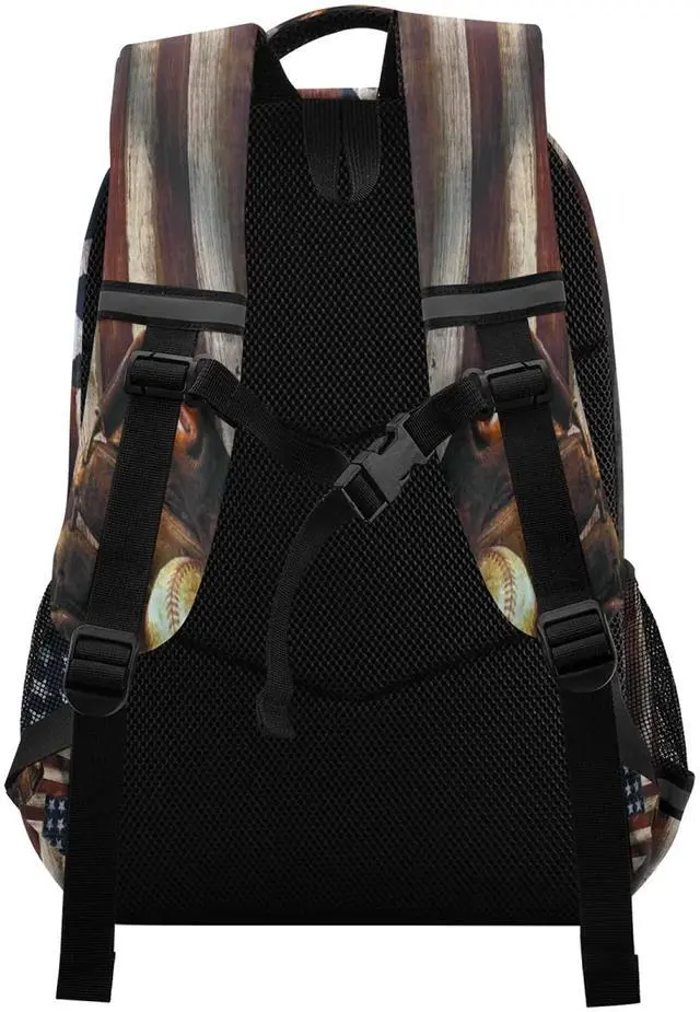 Alt view image 2 of 5 - xigua Baseball USA Flag Print Backpack Casual Daypacks Outdoor Sports Rucksack School Shoulder Bag for Boys Girls Teens