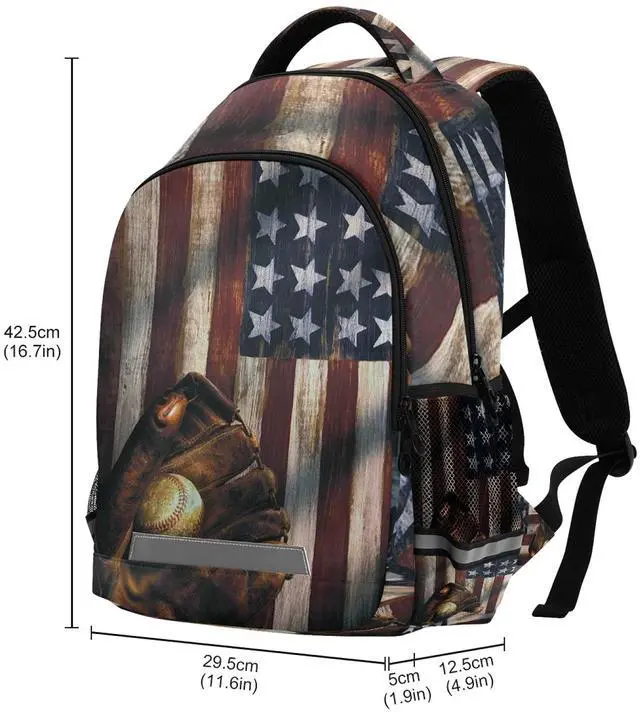 Alt view image 3 of 5 - xigua Baseball USA Flag Print Backpack Casual Daypacks Outdoor Sports Rucksack School Shoulder Bag for Boys Girls Teens