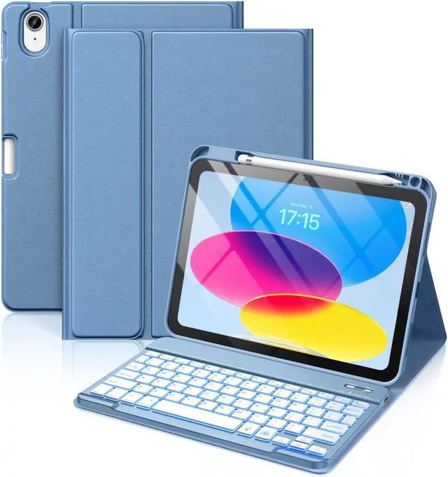 Main image of Hamile for iPad 11th 10th Generation Case with Keyboard - 7 Colors Backlit Wireless Detachable Folio Keyboard Cover with Pencil Holder for iPad 11-inch A16 2025 10th Gen 10.9 Inch 2022 (Blue)