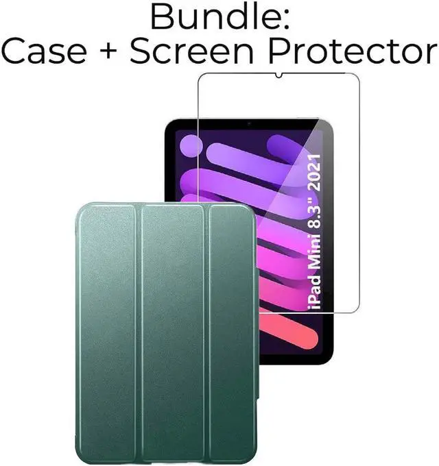 Alt view image 2 of 5 - SaharaCase for iPad Mini (6th Generation 2021) Protection Kit Bundle - ESR Folio Case with Tempered Glass Screen - Forest Green