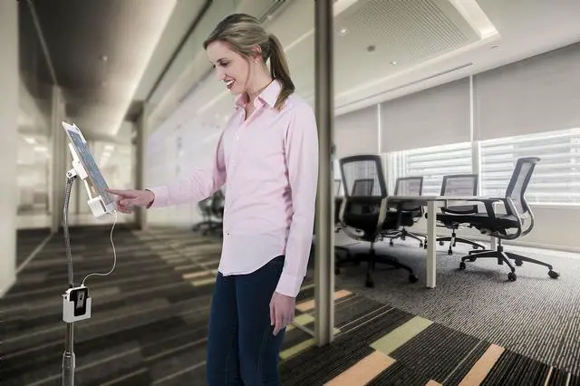 Alt view image 2 of 5 - Gooseneck Floor Stand - CTA Heavy-Duty Height-Adjustable Rotating Tablet Base for iPad 7th/8th/9th Gen 10.2" - Air 4 - 12.9" - Pro 11" - Surface Pro 4 - Zebra & Other 7-13" Tablets - Silver (PAD-HFS)