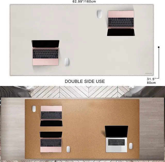 Alt view image 2 of 5 - MAIDERN 63x 31.5 Leather Desk Pad, Large Desk Mat, Cork & Leather Large Mouse pad for Desk, Waterproof Computer Desk Pad for Gaming Home Office (Cream)