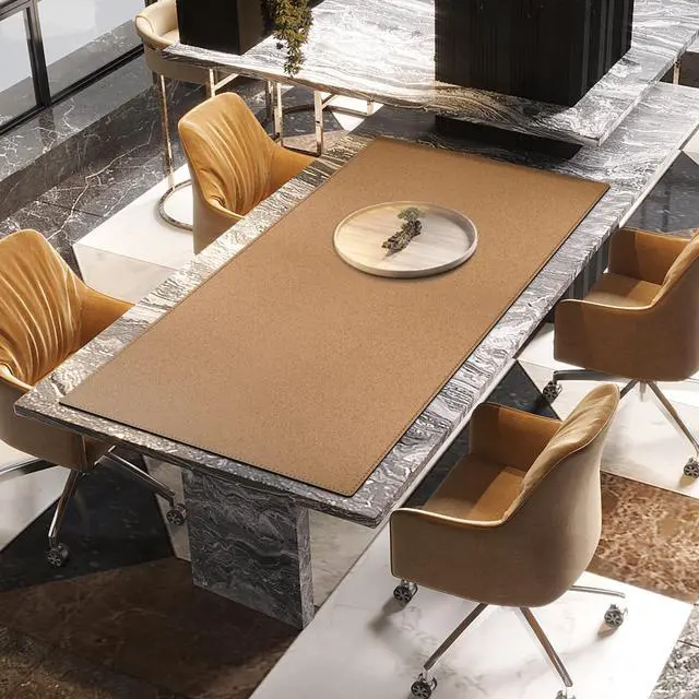 Alt view image 5 of 5 - MAIDERN 63x 31.5 Leather Desk Pad, Large Desk Mat, Cork & Leather Large Mouse pad for Desk, Waterproof Computer Desk Pad for Gaming Home Office (Cream)