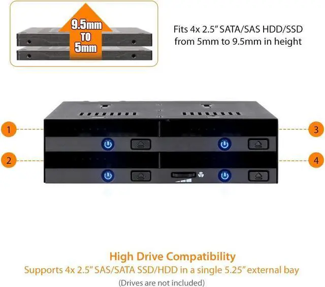 Alt view image 4 of 13 - ICY DOCK 4 Bay 2.5" SATA/SAS SSD/HDD Hot-Swap Docking Enclosure for 5.25" Bay - flexiDOCK MB014SP-B R1