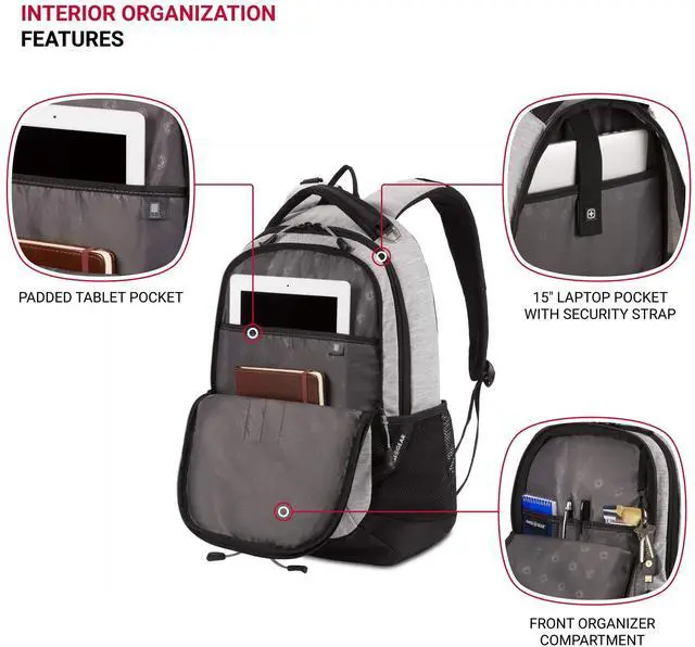 Alt view image 4 of 5 - SwissGear Cecil 5505 Laptop Backpack, Heather Grey, 18-Inch