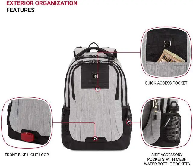 Alt view image 3 of 5 - SwissGear Cecil 5505 Laptop Backpack, Heather Grey, 18-Inch