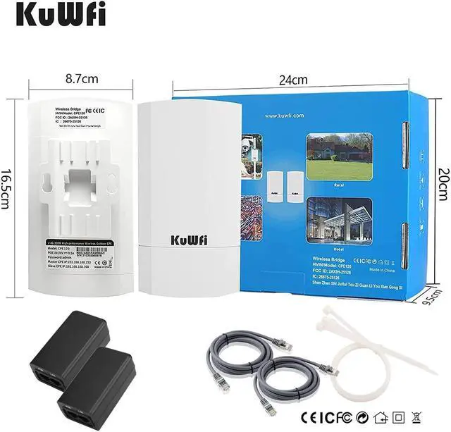 Alt view image 5 of 5 - KuWFi 2-Pack 300Mbps Wireless Bridge, Outdoor CPE WiFi Kit Point to Point Wireless Access Point 2.4G Internet Bridge 1KM Transmission Distance Solution for PTP/PTMP(Pre-Program)