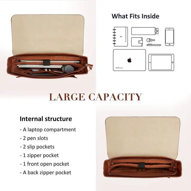 Alt view image 4 of 5 - ECOSUSI Laptop Bag for Women Vegan Leather Messenger Bag Fashion Briefcase Backpack 15.6 inch Computer Satchel Bag (Brown)