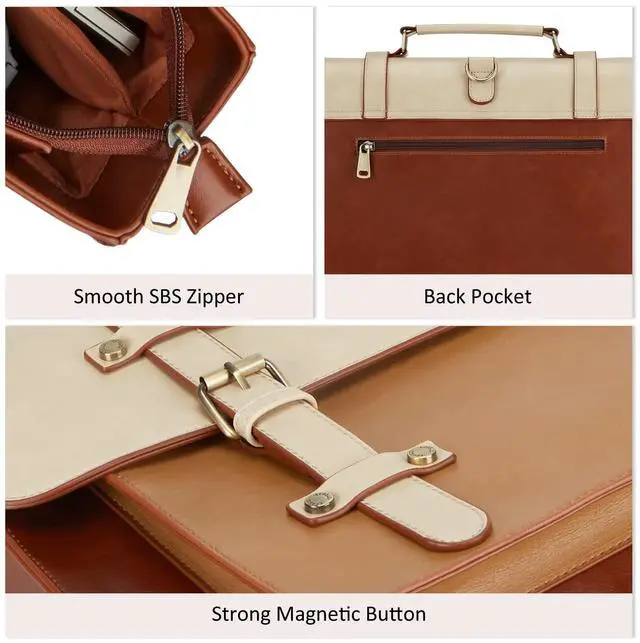 Alt view image 5 of 5 - ECOSUSI Laptop Bag for Women Vegan Leather Messenger Bag Fashion Briefcase Backpack 15.6 inch Computer Satchel Bag (Brown)